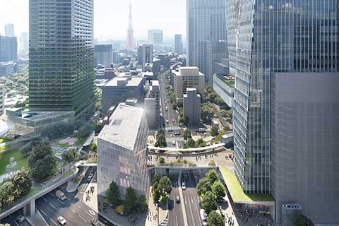 桜田通り上にかかる歩行者「T-デッキ（愛称）」